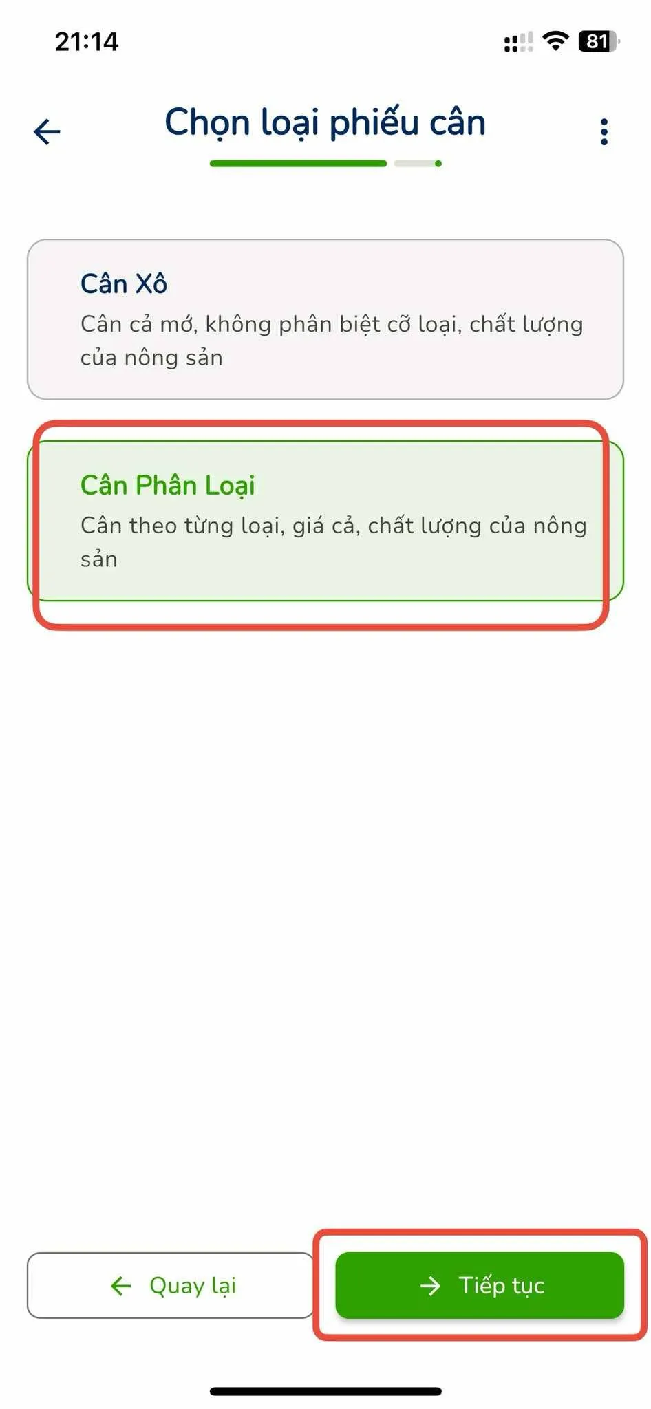 Kích hoạt chế độ Cân Phân Loại