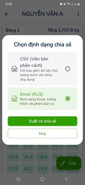 Chia sẻ phiếu cân