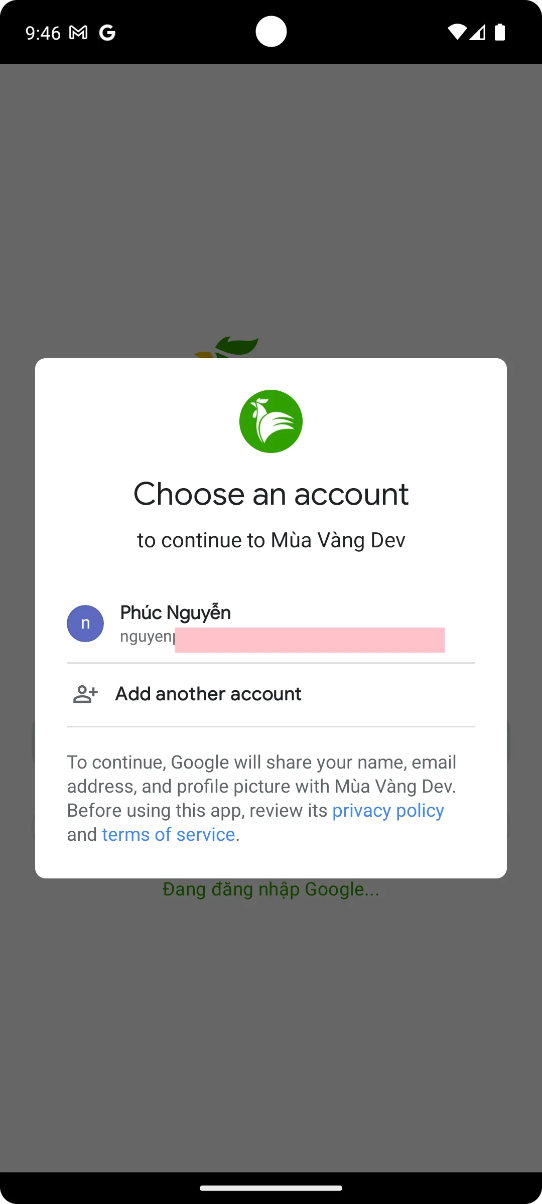 Chọn tài khoản Google