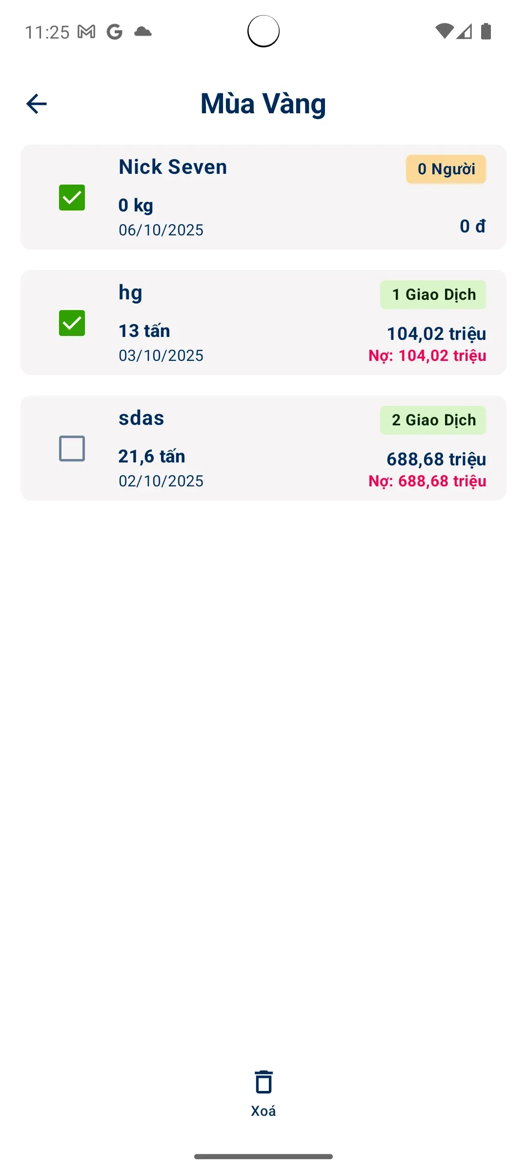 Đánh dấu mục cần xóa