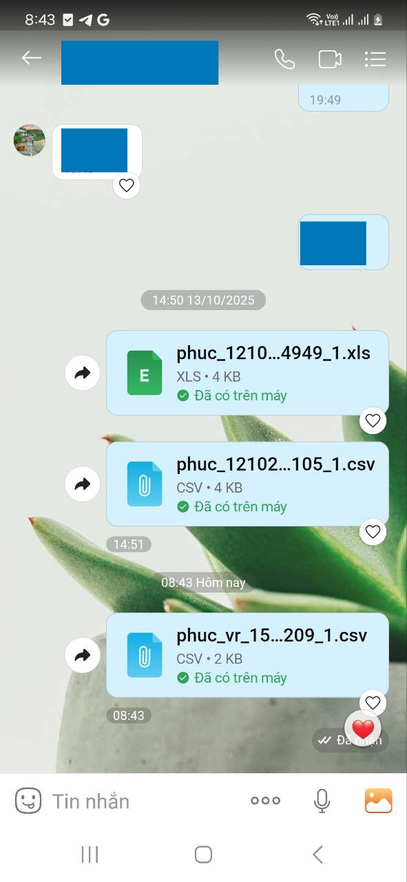 File nhận được trên Zalo